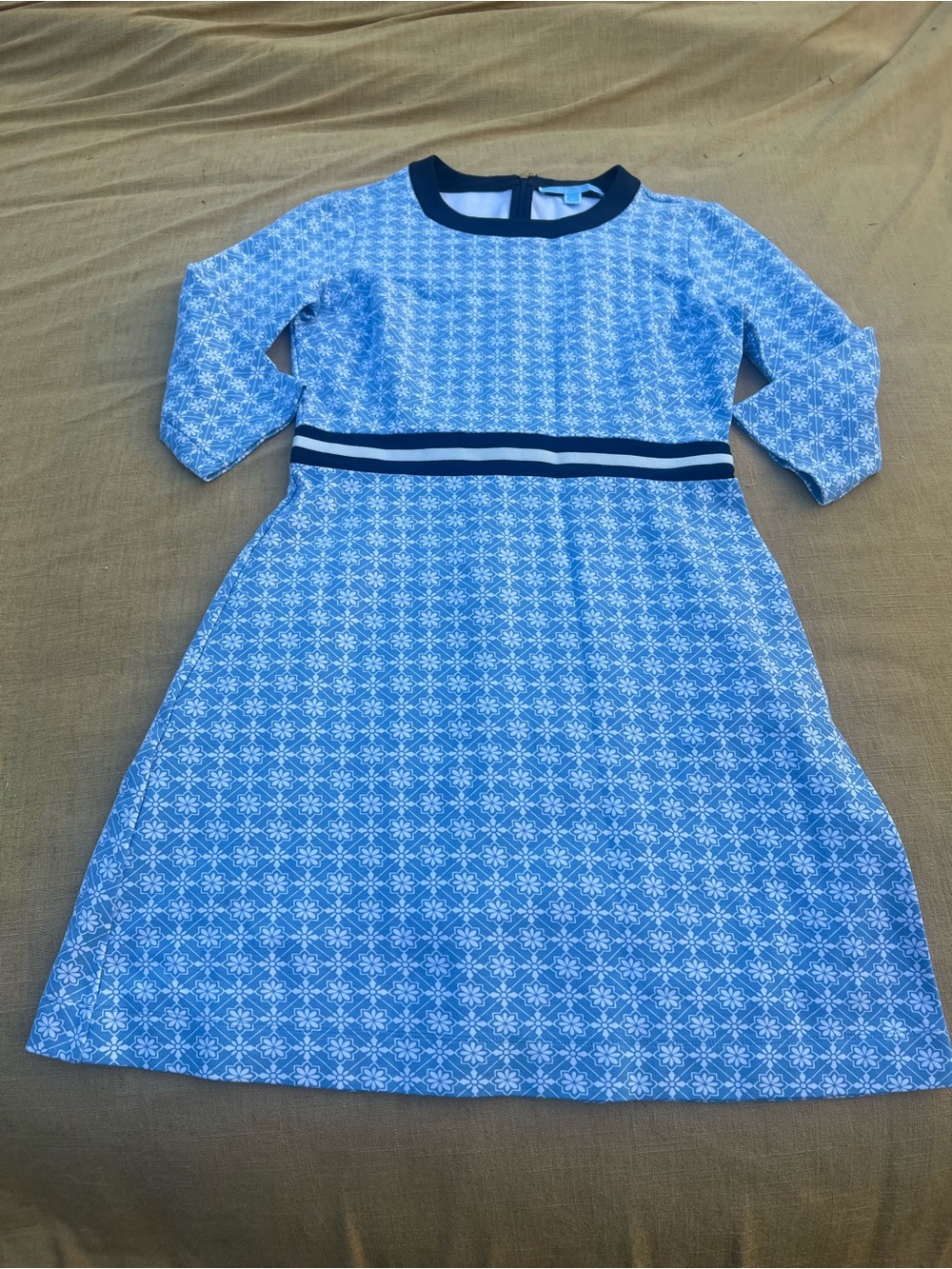 Draper James Honeycomb Presley Light Blue/White Knee Length Dress Size Small
